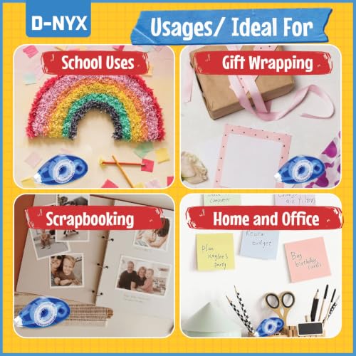 D-NYX 6 Pack Double Sided Tape Roller, Scrapbook Supplies, Double-Sided Adhesive Tape Runner for Scrapbooking, Glue Tape Roller for Crafts, School Office Journaling Supplies - size: 6 Pack