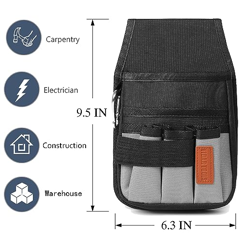 VIDAR TOOLS Small Tool Pouch with Belt Clip,Tool Belt Pouches,Electrician Tool Pouch.Mini Organizer Pocket Attachment for Tool Belt,5 Pockets and Heavy-Duty Metal Belt Clip Attachment.… - style: 6.3 IN