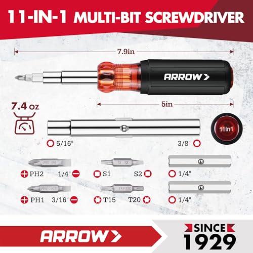 ARROW 2 PCS S2 Steel Screwdriver & Nut Driver Set, Standard & Stubby - size: 11-in-1 Standard & 5-in-1 Stubby, style: 2-Piece Set