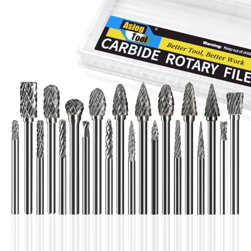 Asieg Tool 20 Pcs Carbide Die Grinder Burrs Bits 1/8" Shank for Dremel Milwaukee Metal Grinding Wood Stone Steel Carving Cutting Engraving Grinder Kit Attachment Rotary Tool Accessories Sets
