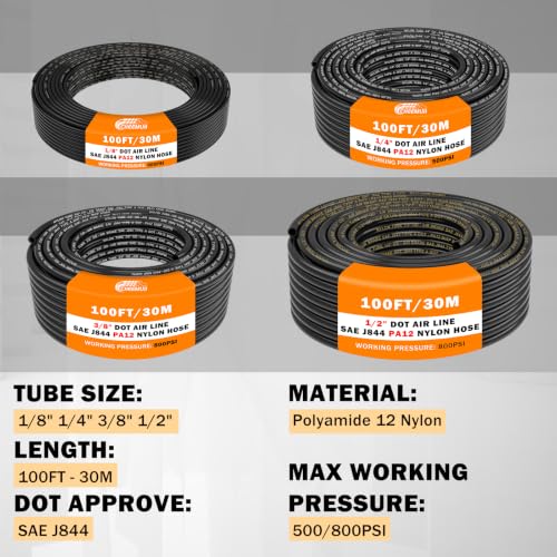 CheeMuii 288PCS Brass DOT Air Line Fittings with 4 Roll 100FT DOT Air Lines - size: 100FT-4ROLL-288PCS