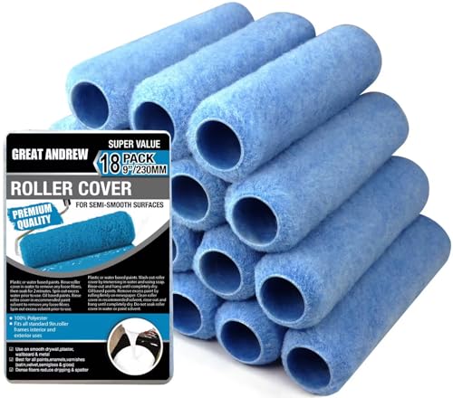 Great Andrew 18 Pack Paint Roller Covers 9 Inch 3/8" Nap - size: 18 PCS, 9-In