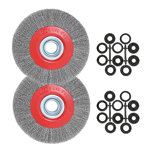 8in Bench Wire Wheel Brush for Bench Grinder Coarse Crimped Steel Wire 0.012" with 1/2" 5/8" 3/4" 7/8" 1"(5sets) Spacer Arbors - 2pack - style: 8in 2pcs