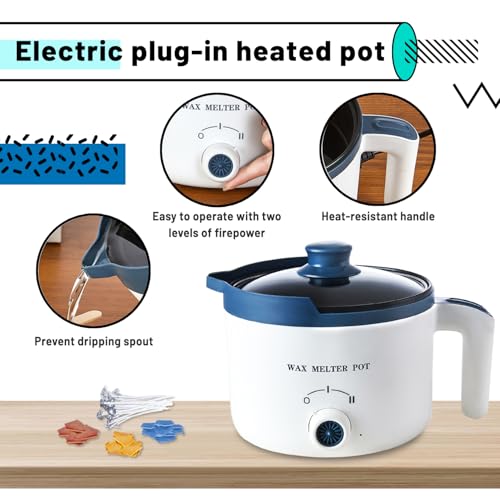 Ksedcon Wax Melting Pot Kit with Thermometer, Wicks and 3 Candle Dye Colors - size: wax melting pot kit 7pcs