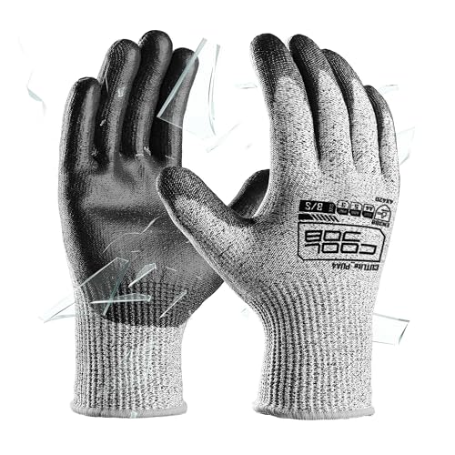 COOLJOB 12/120 Pairs Cut Resistant Work Gloves PU Coating, ANSI A2 A4 A6 A9 - size: Xlarge (Pack of 12)