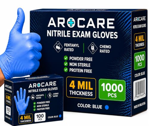 AroCare Nitrile Exam Gloves, 4 Mil, Powder-Free, Latex-Free, 1,000 Count - size: X-Large