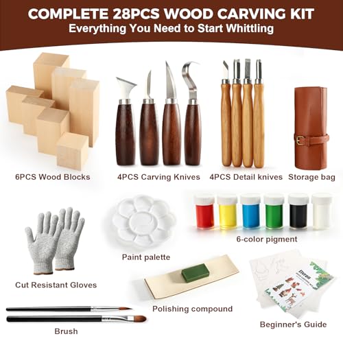 Wood Carving Kit for Beginners-Whittling Kit with Wood Blocks and Paint Set - color: Christmas