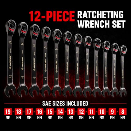 ironcube Reversible Ratcheting Wrench Set: 12-Piece Metric 8-19mm - Tough Black - Wax Canvas Storage Bag - Automotive and Motorcycle Repair Tools - size: 12-Piece Metric Reversible