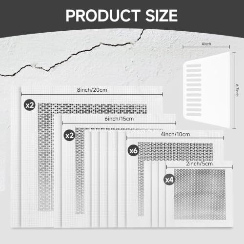 19 PCS Wall Repair Patch Kit, Aluminum Drywall Repair Patch Kit for Small/Large Holes, 2/4/6/8 Inch Self-Adhesive Metal Wall Patches with Scraper Sandpapers Gloves, Quick Fix Plaster