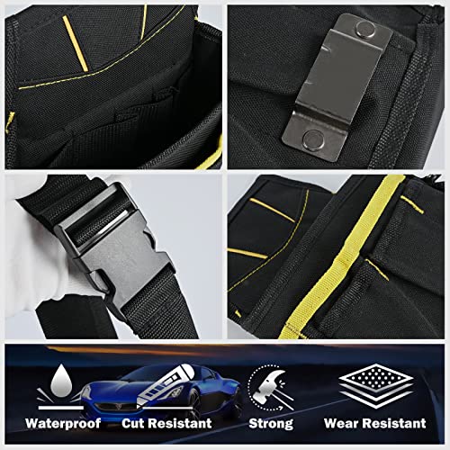 EHDIS Wrapping Tool Pouch with Belt Waist Waterproof Oxford Small Tool Organizer Tool Bag Utility Gadget Tool Holder with Multi Pocket for Car Tools