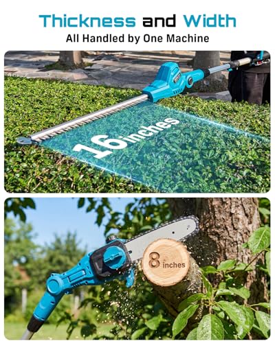 SEESII 2-in-1 Cordless Pole Saw 8-Inch & 16-inch Hedge Trimmer Combo - color: Royal Blue