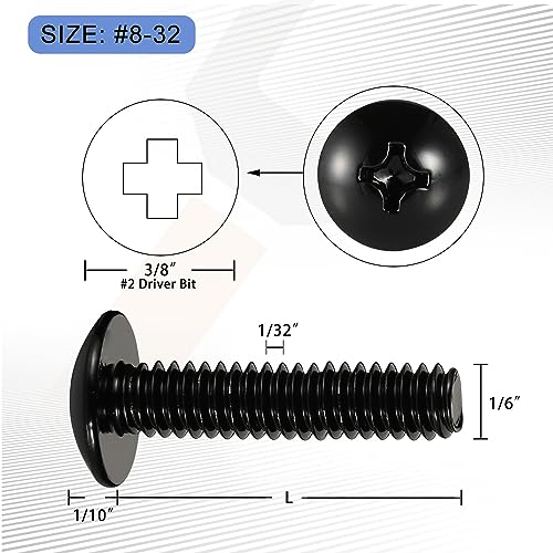 Mellewell #8-32 x 1-1/2" Truss Head Machine Screws, Full Thread, 18-8 Stainless Steel, Black Finish, Quantity 50 - color: Black, size: #8-32 x 1-1/2"