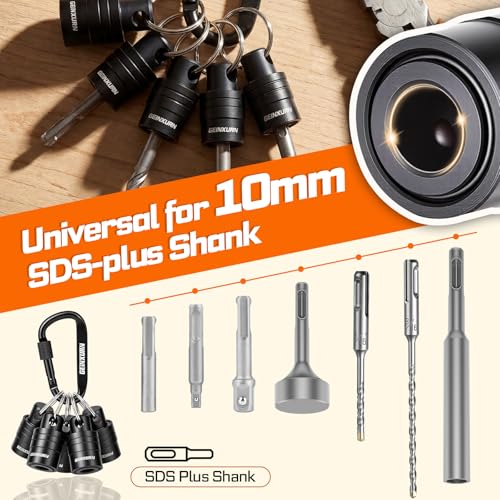 Geinxurn 5Pcs SDS Shank Bit Holder Keychain Set, Heavy Duty Quick Release Drill Bit Storage Organizer for Impact Driver Drill Bit for Lineman, Electricians, Construction Crews Outdoor Work - size: SDS005