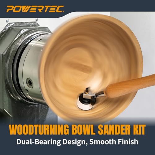 POWERTEC Bowl Sander Tool Kit with Double Bearing Holder and 1" & 2" Hook & Loop Sanding Discs | 1/4" Mandrels, Adjustable Head, 80 Sanding Pads of Each Size - 80/120/150/220 Grits (72233) - style: Bowl Sander Tool Kit