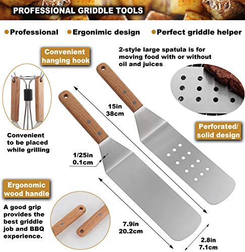 ROMANTICIST 8pcs Professional Griddle Accessories Kit - Heavy Duty Stainless Steel Grill Spatula Set for Grill Griddle Hibachi Flat Top Outdoor Cooking - Great Grill Gift on Birthday Wedding - style: 8pcs Griddle Accessories Kit