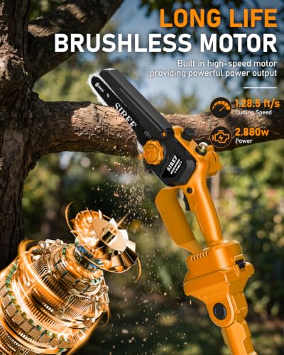 2-in-1 Electric Pole Saw 6“ Mini Chainsaw Cordless Telescopic 2x4.0Ah Batteries Fast Charger Adjustable Shoulder StrapTree Trimmer Limb Branch Cutter Pruner 16 Ft Max Reach Multi-Angle Yellow - color: Yellow-2 Batteries