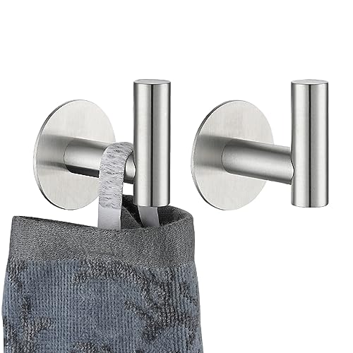 JQK Self Adhesive Towel Hook Brushed, No Drill Stick on Coat Robe Clothes Wall Hook for Bathroom Kitchen Garage 2 Pack, 304 Stainless Steel Brushed Steel, ATH110-BN-P2 - color: Brushed Steel, size: 2 Pack