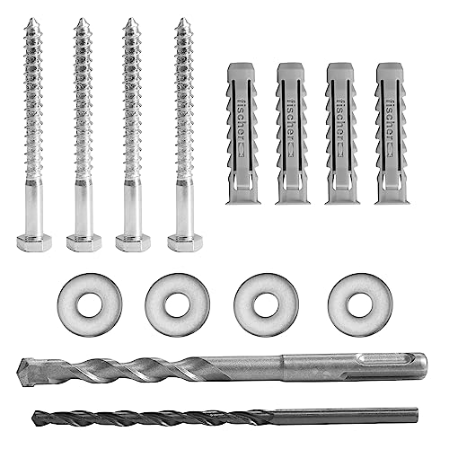 Mount-It! Universal TV Mounting Hardware Kit, Lag Screw and Drill Bit Set Includes Screws, Washers, Fischer Anchors, Wood Drill Bit and Concrete Drill Bit for Easy Installation
