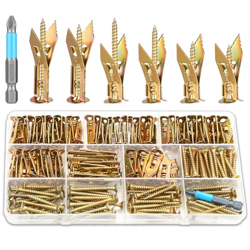 MAPVOLUT 182-Piece Self Drilling Drywall Anchors with Screws Kit – Heavy Duty Metal Wall Anchors for Drywall, No Drill Needed, (Up to 80LB Capacity) Includes #8 Phillips Bit & Storage Box
