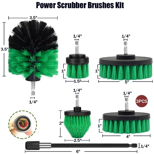 8 Pack Drill Brush Attachment Set,1/4in Power Scrubber Brush + Extend Long Rod, Multi-Purpose Brush Drill Attachment, Power Cleaning Scrub Brush for Bathroom, Tub, Tile(Green) - color: Green