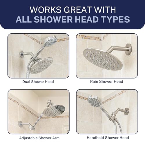 HammerHead® Solid Metal Shower Arm and Flange - 7.5 Inch 304 Stainless Steel Extension Pipe - Universal Shower Head Arm with Flange and Locking Screw, Brushed Nickel - color: Brushed Nickel