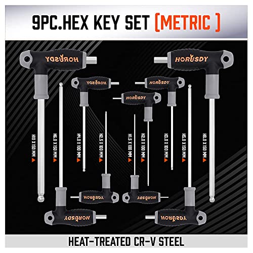 HORUSDY 18-Piece T-Handle allen wrench set, Inch/Metric Long Arm Ball End Hex Key Wrench Set, MM(1.5mm-10mm) SAE(1/16"-3/8") - style: 18PC T-Handle SAE/Metric