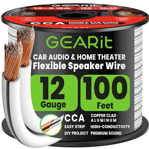 GEARit 12 Gauge Speaker Wire 100FT, 12/2 CCA Cable for Home Theater - color: White, size: 12AWG / 100 Feet