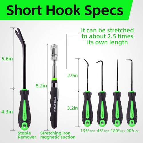 FTIHTRY 11-Piece Pick Set and Hook Set with Scraper and Magnetic Telescoping Tool, Pick Set for Automotive Electronics Maintenance Hoses Gasket - style: 11-Piece