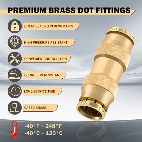 CheeMuii 23 Pcs Brass DOT Air Line Fittings with 1/4" & 3/8" DOT Air Hoses - size: 2ROLL-25PCS