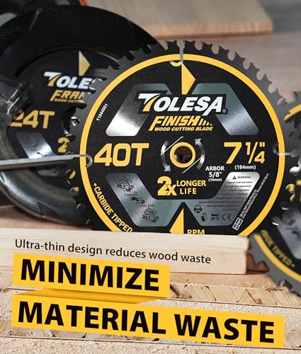 TOLESA 7-1/4 Circular Saw Blades, 40T for Woodworking, 3-Pack - size: 7-1/4'', style: 40T