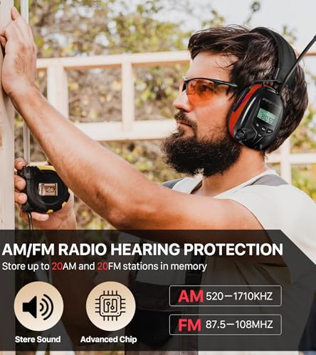 AM FM Radio Hearing Protection Earmuff, Bluetooth 5.4, 30SNR - color: Am/Fm+ Bluetooth-red