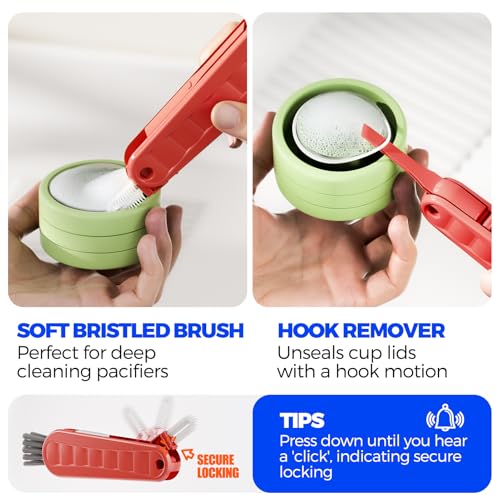 Holikme 6 Pack 4 in 1 Cup Lid Cleaning Brush 3 Straws Bottle Brush,Red - color: Red