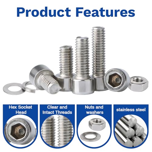 80Pcs M8 201 Stainless Steel Hex Socket Cap Bolt & Nut Set - size: M8x10/12/16/18/20/25/30/35-80Pcs