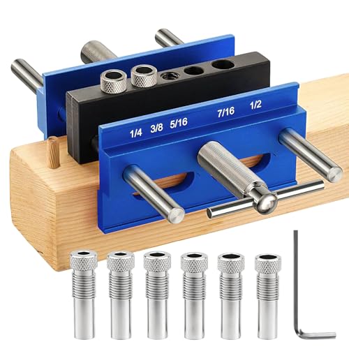 Self Centering Doweling Jig Kit, Drill Jig For Straight Holes Biscuit Joiner Set With 6 Drill Guide Bushings, Adjustable Width Drilling Guide Power Tool Accessory Jigs (XL)