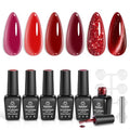 Beetles Red Gel Nail Polish Set, 6 Colors Jelly Gel Polish with Magnet - color: A - Red Jelly | Red Revival