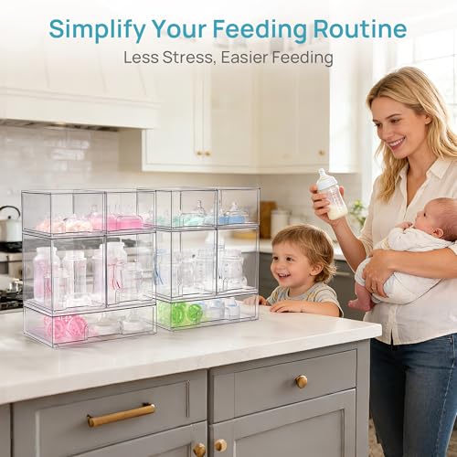 Vtopmart Clear Stackable Storage Drawers Set of 10, Baby Bottle Organizer - style: 4 Small+4 High+2 Wide