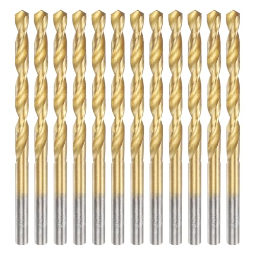 uxcell 12pcs Titanium Twist Drill Bit 3/16" Drilling Dia High Speed Steel Drills for Hardened Metal, Stainless Steel, Cast Iron, Wood, Plastic - size: 3/16 inch