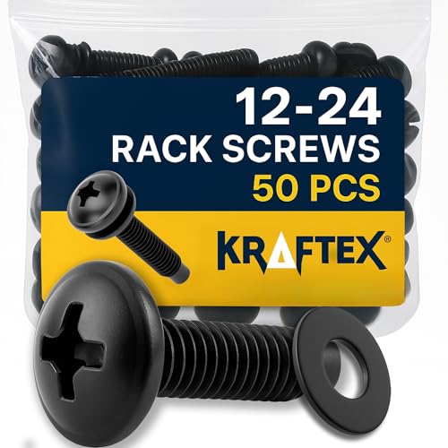 12-24 Rack Screws [50pk] – Rack Mount Screws with Nylon Washers for Server, Network, and Audio Equipment - size: 12-24 (50 Pack)