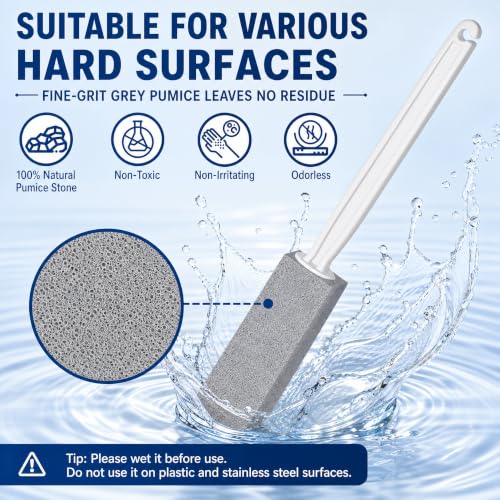 2 Pack Pumice Stone for Toilet Cleaning, Extra Long Handle for Removing Bowl Ring, Pool, Bathroom, Toilet Brush - color: Gray