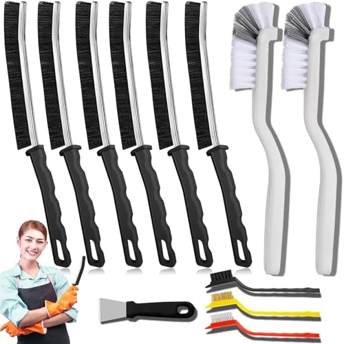 Crevice Cleaning Brush Set, Hard Bristle Gap Scrubber Tools for Bathroom Grout, Window Tracks & Shower Doors, Deep Cleaning Home Essentials & Practical Housewarming Gifts 12-Pack - color: Black