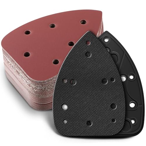 2 Pcs Mouse Sander Replacement Pads with 50 Pcs Sandpaper