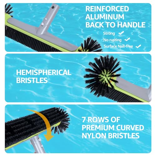 Sepetrel Deluxe Swimming Pool Cleaning Kit Including Professional Leaf Skimmer Net,Half-Depth Fine Mesh Net,17.5" Pool Brush Head & Hand Scrub Brush(NO Pole) - size: Deluxe Cleaning Kit
