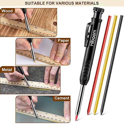 Hiboom 2 Pack Carpenter Pencils with Pencil Cap and 18 Refills, Black - color: Black