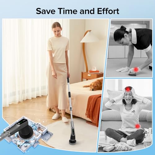 Electric Spin Scrubber, 10-in-1 Shower Scrubber & Retractable Long Handle, 44 lbs High-Torque & Variable Speed Shower Cleaning Brush for Bathroom,Toilet, Bathtub, Kitchen, Tile Floors, - color: Black