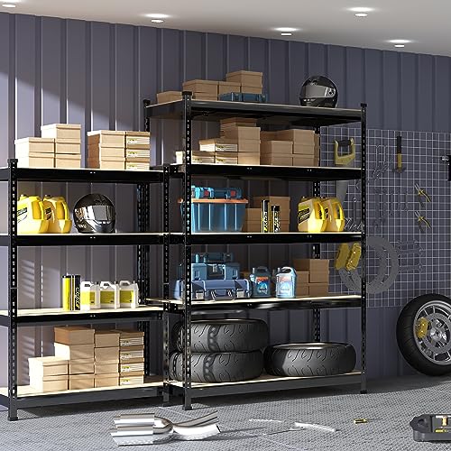 PrimeZone 47"W x 18"D x 72"H Garage Storage Shelves, 5-Tier Metal Shelving - size: 47"W x 18"D x 71"H