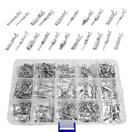 290PCS Car Electrical Wire Terminal Pins Connector, 1/1.5/1.8/2.2/2.8/3.5mm Male & Female Wire Pin, 21Type Non-Insulated Plug Electrical Crimp Terminal Pin Connector