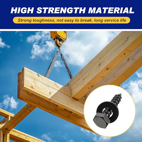 Zonon 50 Pcs 3/8'' X 1-1/2'' Hex Head Lag Bolts Screws with Washers, Black - color: Black, size: 3/8'' X 1-1/2''