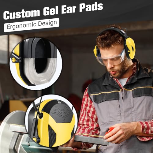 Electronic Shooting Ear Protection w/Gel Pads, 23dB NRR Active Noise Reduction & 3X Amplification Headset for Shooters - color: Yellow