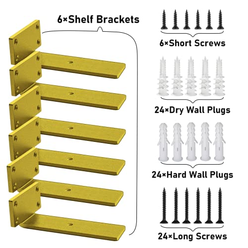 Advanced Heavy-Duty Shelving Bracket - 5-Inch Floating, 0.2-Inch Thick Gold L-Shaped Solid Steel (6 Pieces) - color: Gold, size: 5 Inch
