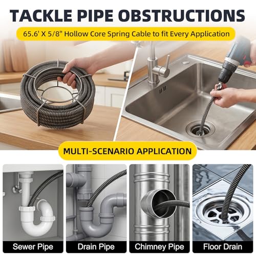 Drain Cleaning Cable, 65.6 Ft x 5/8" Auger Drain Snake